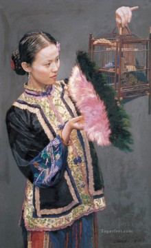 中国 Painting - ケージを持ち上げる少女 中国のチェン・イーフェイ